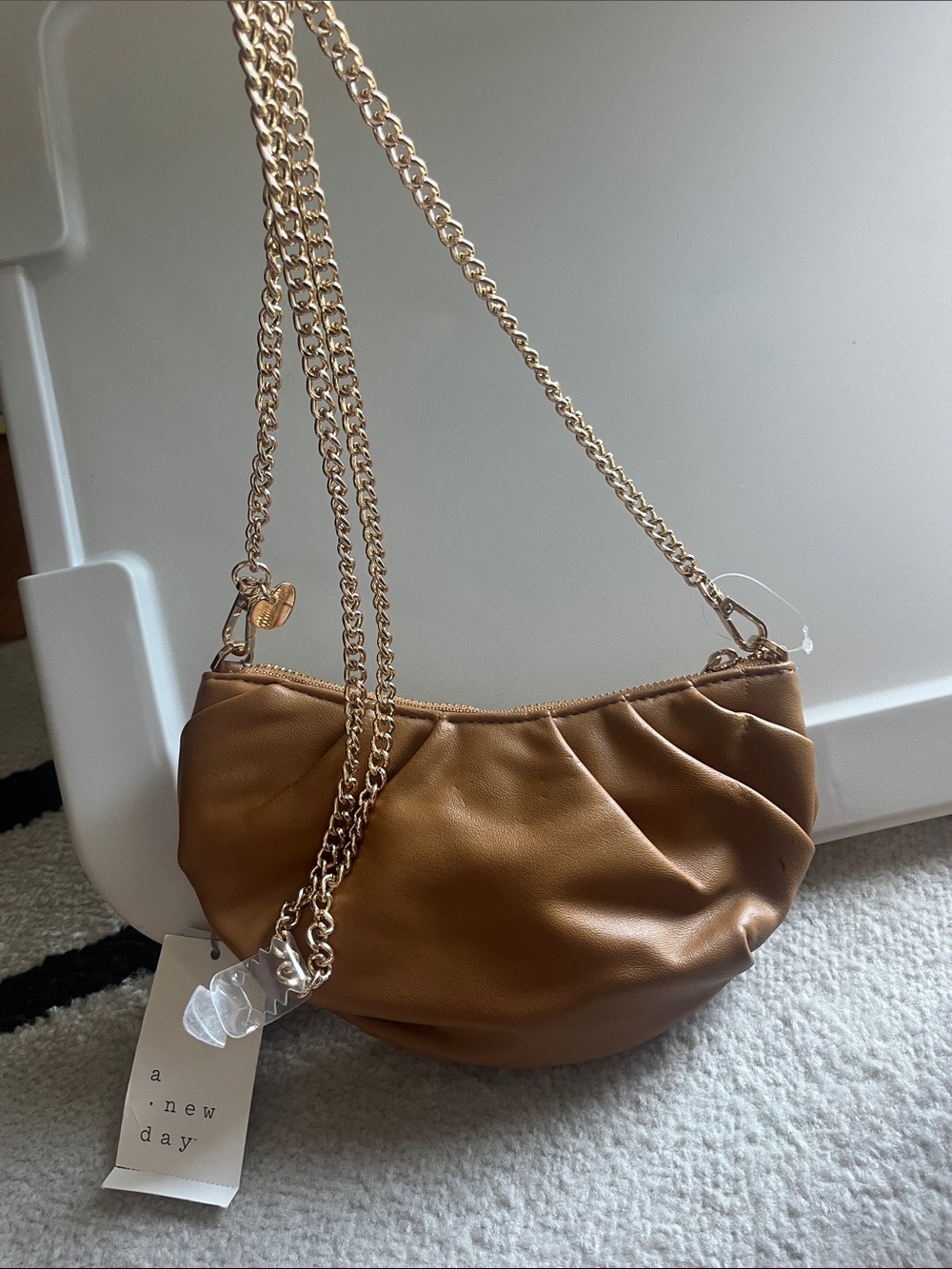 a new day Tan Ruched Shoulder Bag with Gold Chain Straps